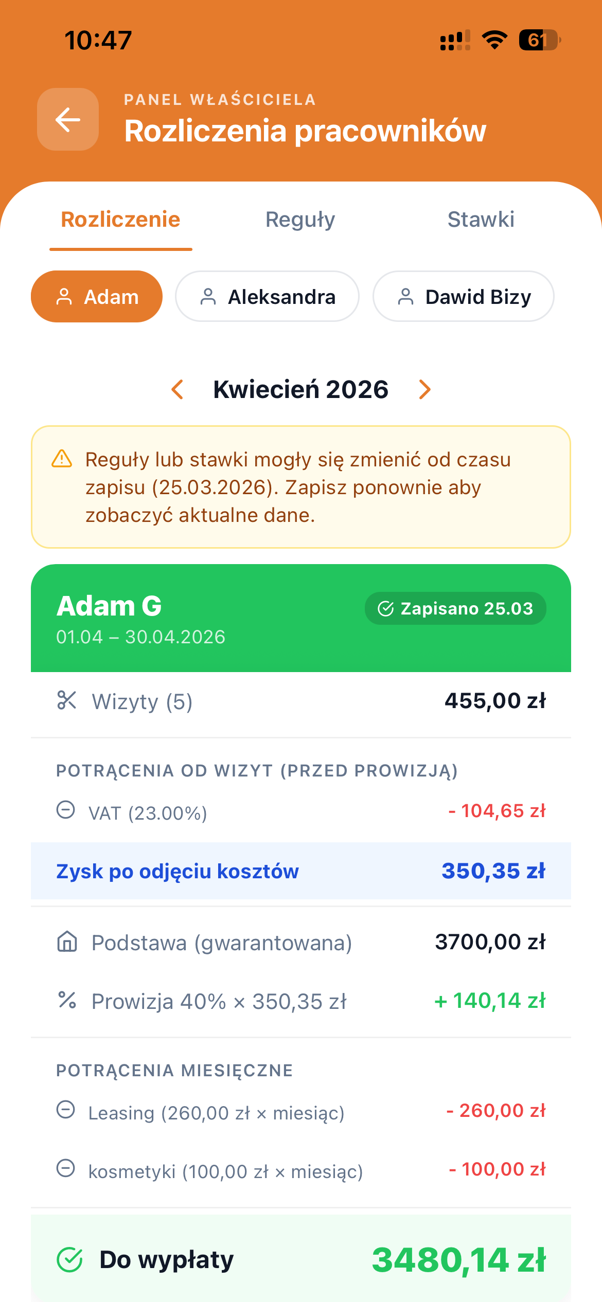 Rozliczenie pracownika - prowizje